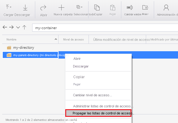 Right-clicking a directory and choosing the propagate access control setting