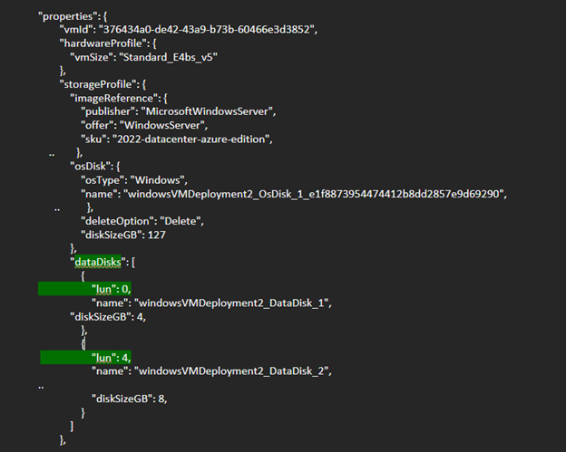 Recorte de pantalla que muestra un ejemplo de un comando de Azure PowerShell para identificar el disco NVMe en una máquina virtual Windows.