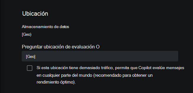 Captura de pantalla que muestra las opciones de geolocalización de evaluación de datos.