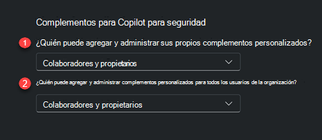 Captura de pantalla de las opciones de control del complemento.