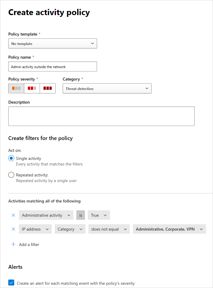 crear directiva de actividad desde investigación.