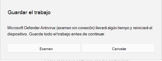 Captura de pantalla del mensaje de pantalla para guardar todo el trabajo antes de continuar.