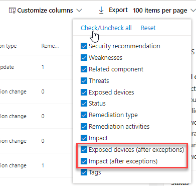 Mostrar las opciones de personalización de columnas.