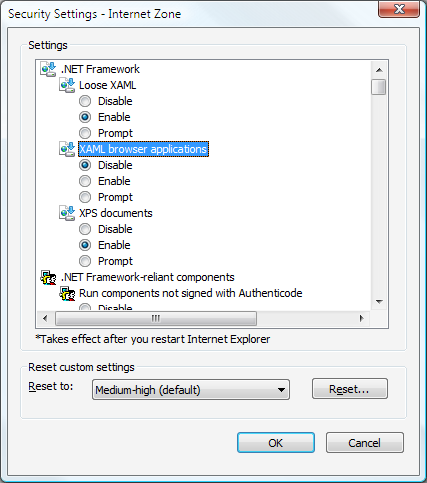 Captura de pantalla que muestra el cuadro de diálogo Configuración de seguridad.