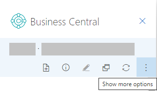 Barra de acciones del complemento Business Central en Outlook.