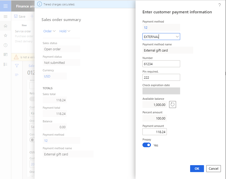 External gift card payment in the call center.