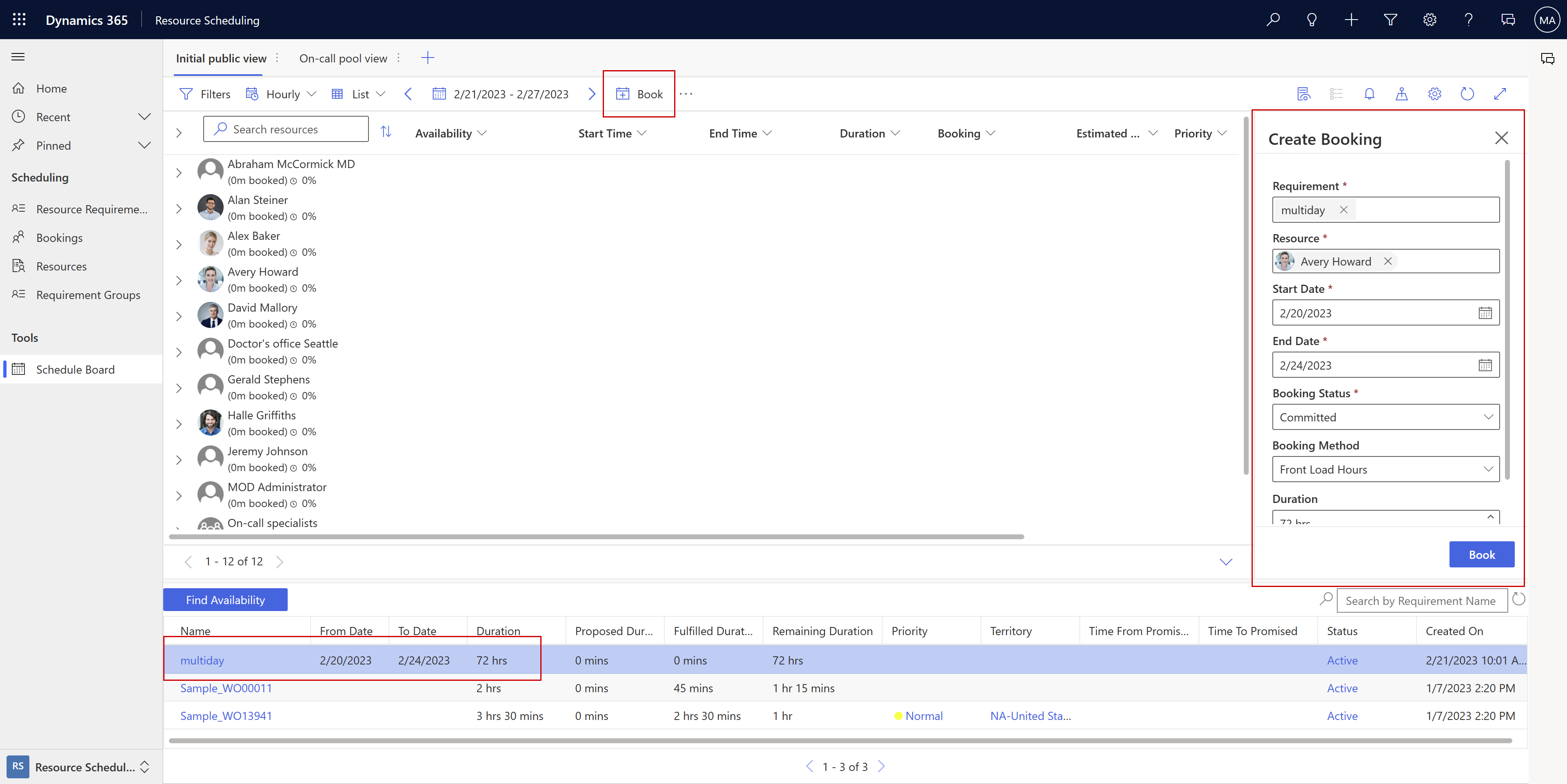 Captura de pantalla del panel de programación con un requisito de varios días.