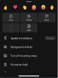Captura de pantalla de Teams en un teléfono móvil que muestra la selección de Anotaciones espaciales