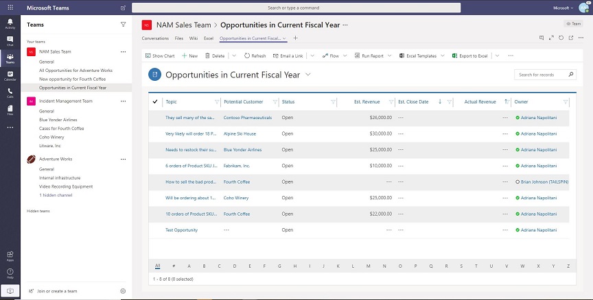 Mi vista en Microsoft Teams