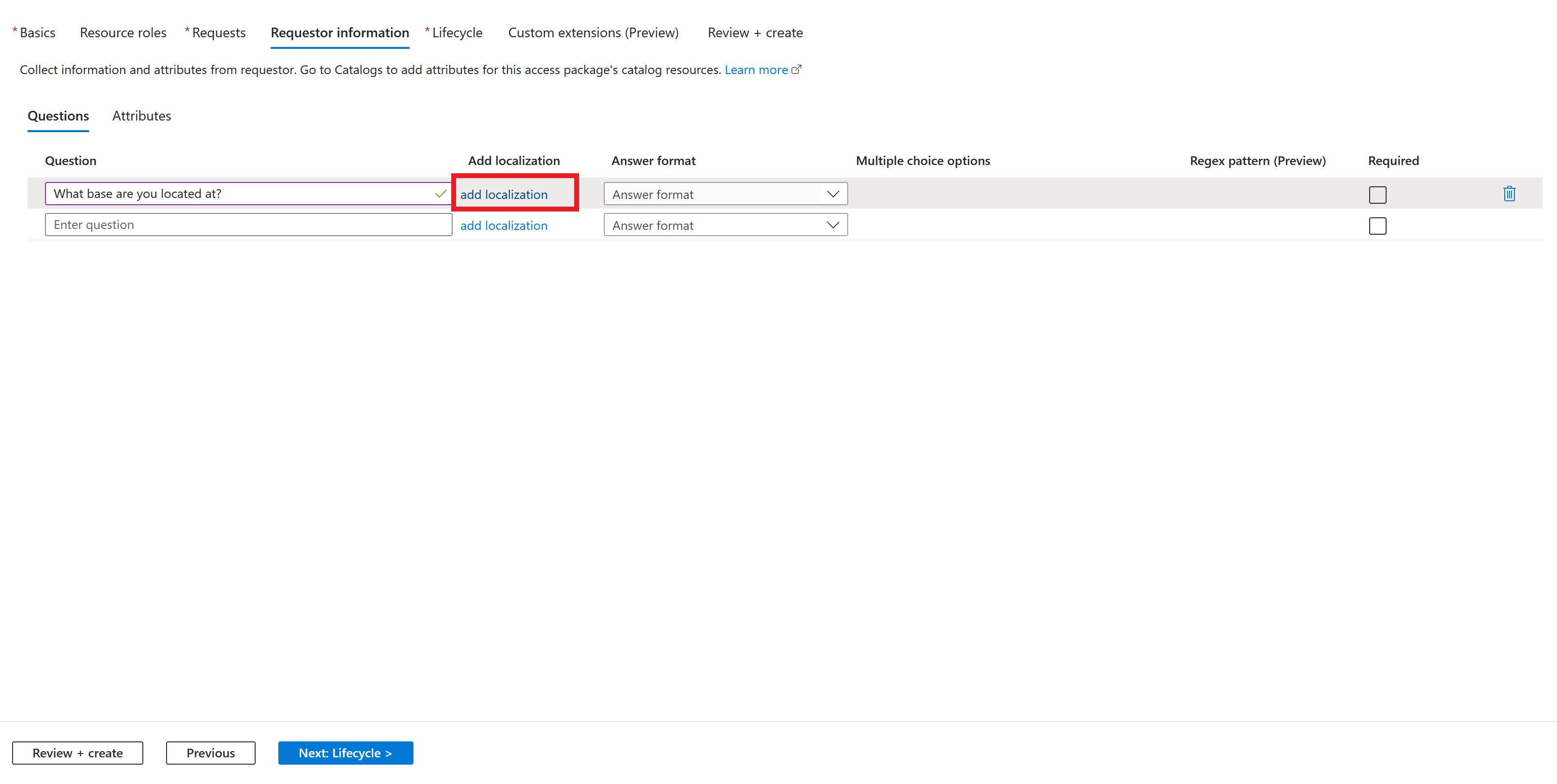 Paquete de acceso: Directiva Habilitar la configuración de la información del solicitante