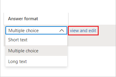 Paquete de acceso - Directiva- Selección de Ver y editar en el formato de respuesta Tipo test