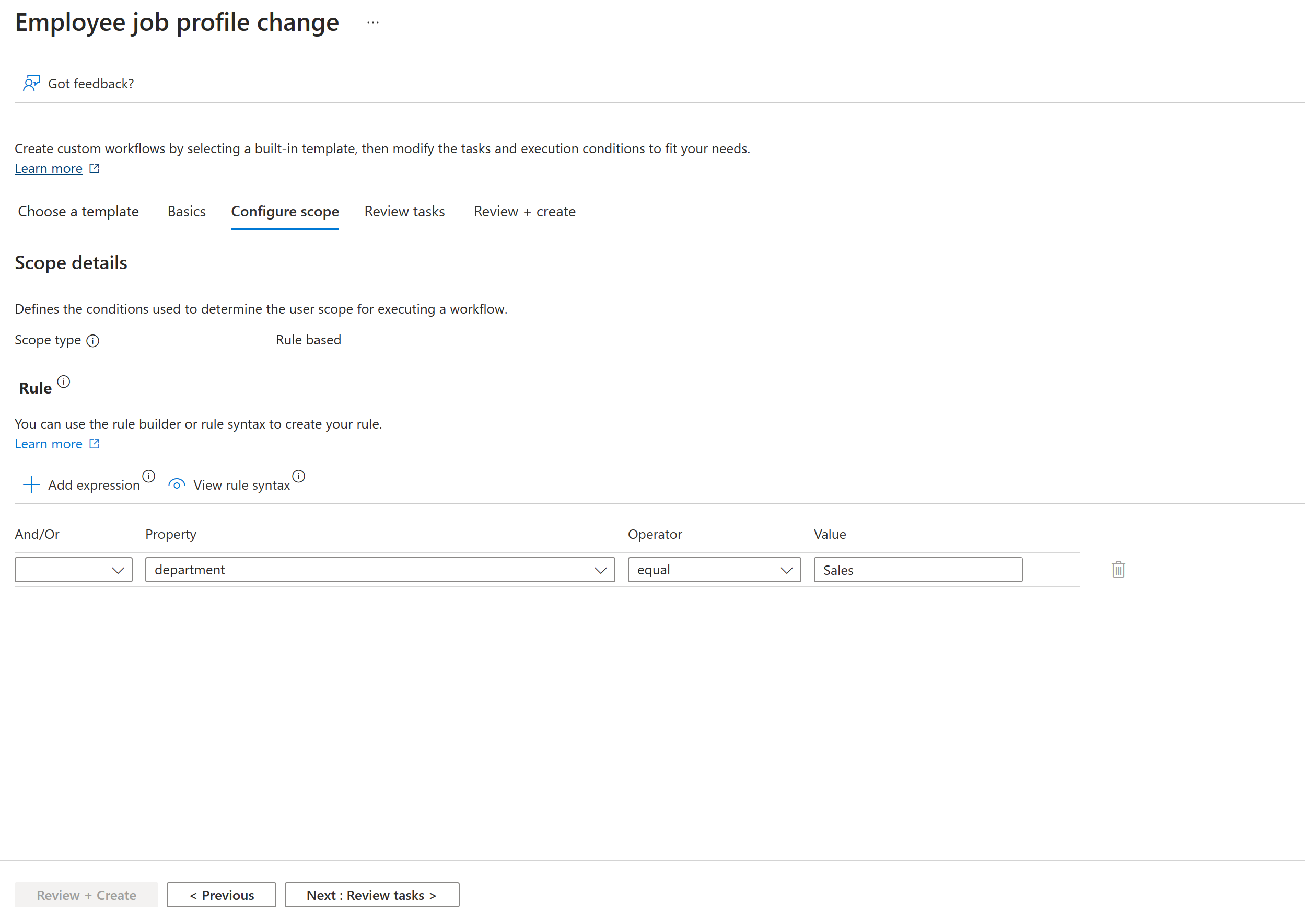 Captura de pantalla de la configuración del ámbito de cambio de atributo.