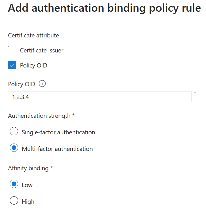 Captura de pantalla de la asignación a OID de directiva.