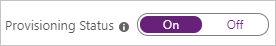 Captura de pantalla del botón de alternancia Estado de aprovisionamiento activado.