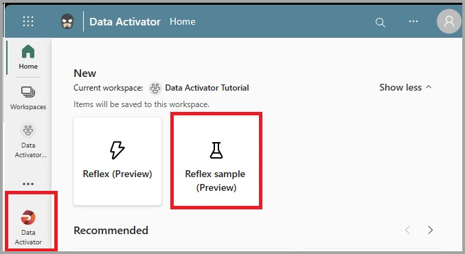 Selección del ejemplo de reflejo para los datos del tutorial del activador de datos.