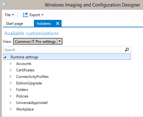 configuración de Common Runtime para HoloLens.