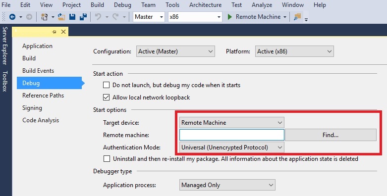 implementación de máquinas remotas para aplicaciones en Microsoft HoloLens en Visual Studio.