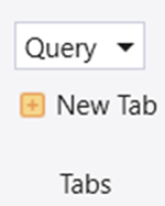 Captura de pantalla de la sección pestaña Inicio titulada Pestañas que muestra una opción para crear una nueva pestaña para las consultas.