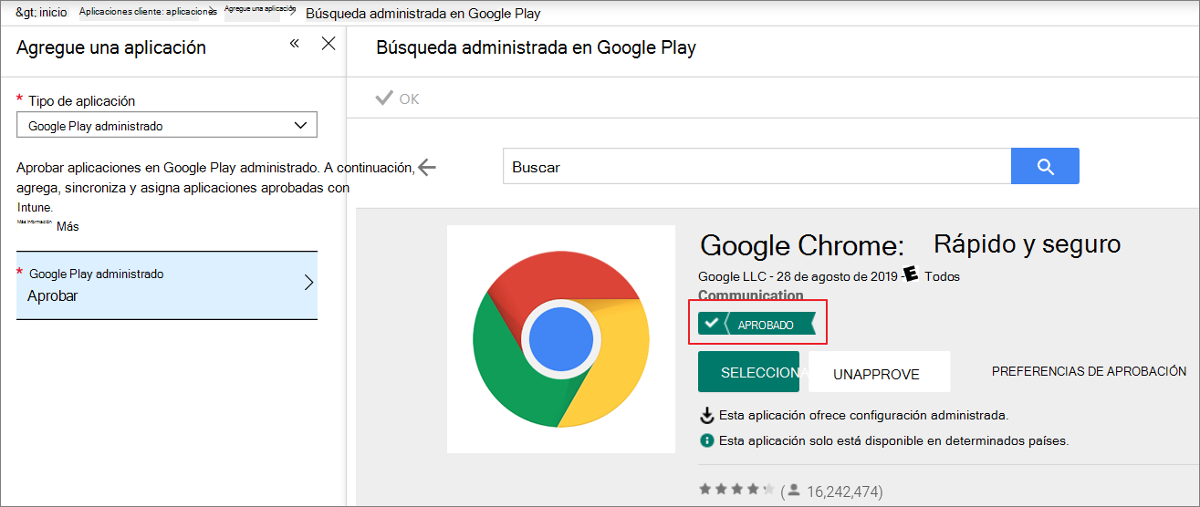 Búsqueda y aprobación de Google Chrome