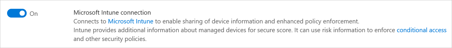 Captura de pantalla de la configuración de conexión de Microsoft Intune.