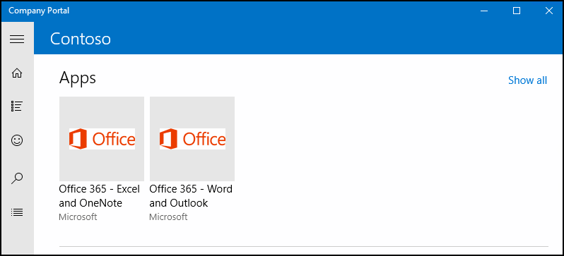 La aplicación Portal de empresa para Windows muestra dos versiones de Office en paralelo.