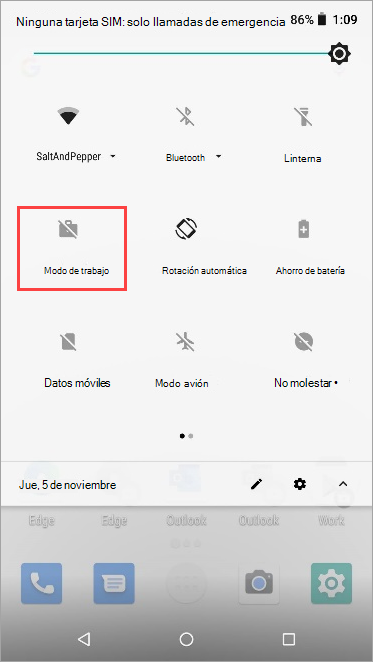 Captura de pantalla del icono del modo de trabajo inactivo en la configuración rápida de Nexus 5X.