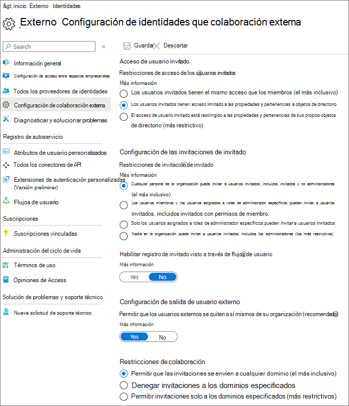 Captura de pantalla de la página Configuración de relaciones organizativas de Microsoft Entra.