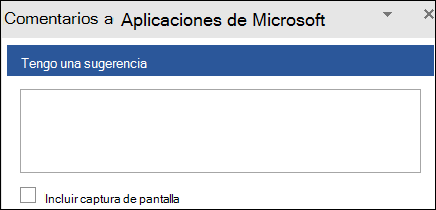 Captura de pantalla: Campo de texto para escribir sugerencias de comentarios a Microsoft