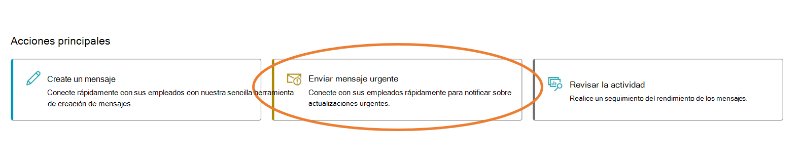 Captura de pantalla que resalta el botón para enviar un mensaje urgente.