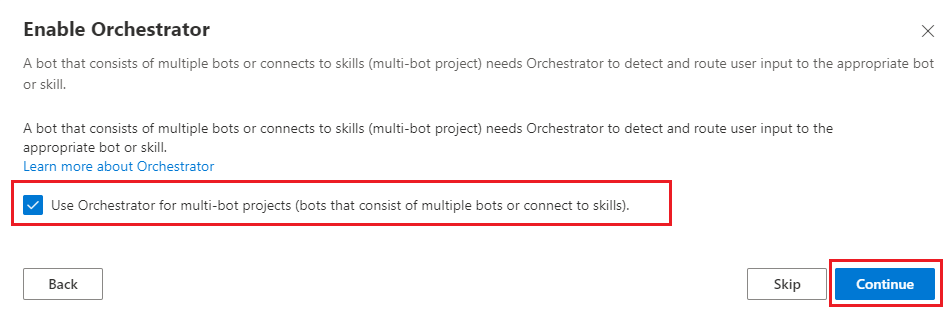 Captura de pantalla de Composer que muestra Orchestrator activado