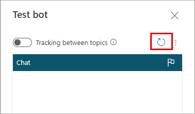 Haga clic en Restablecer en la parte superior del panel Probar bot para borrar el historial de conversaciones.