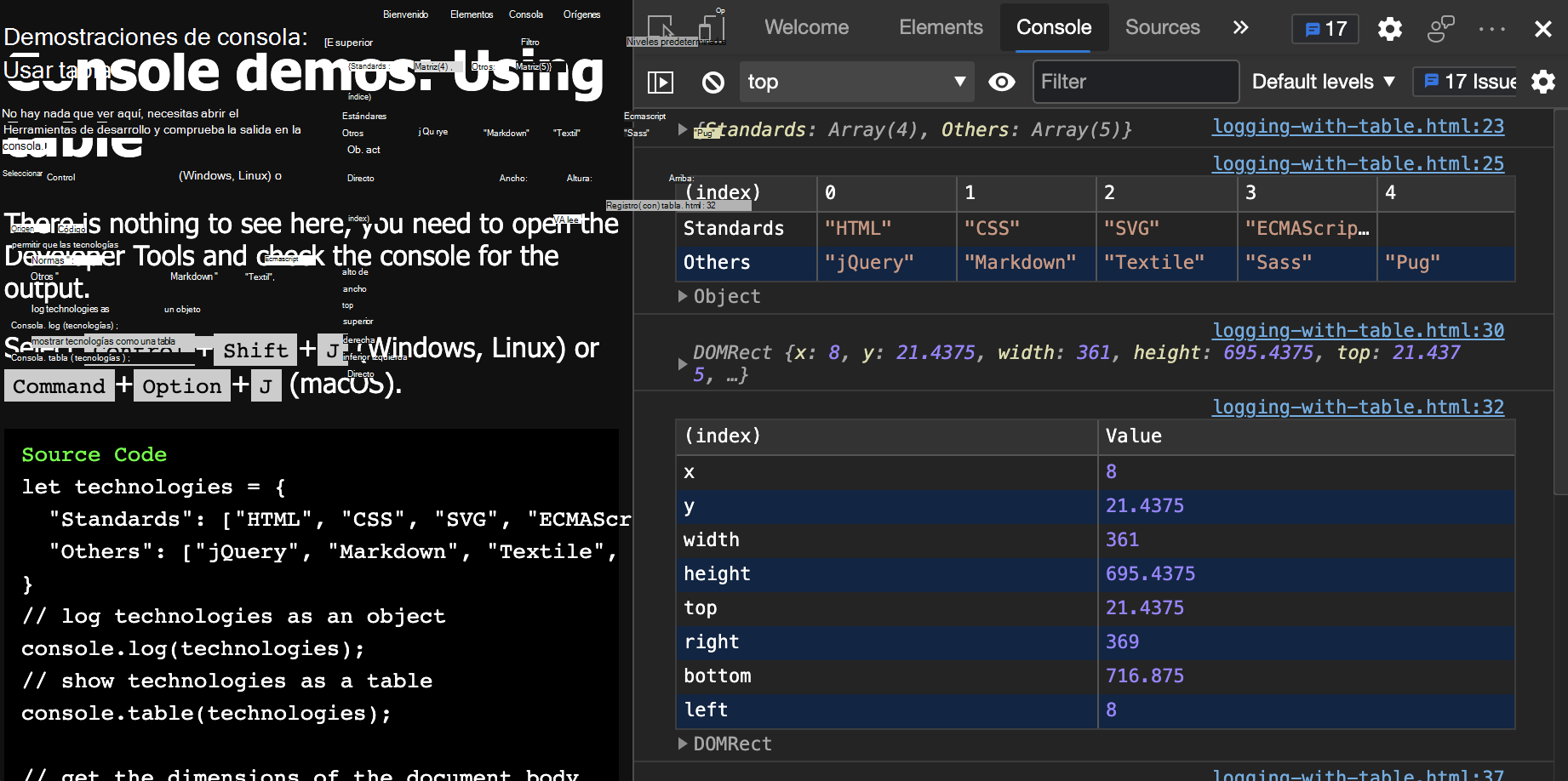 Mostrar datos con console.table para facilitar la lectura