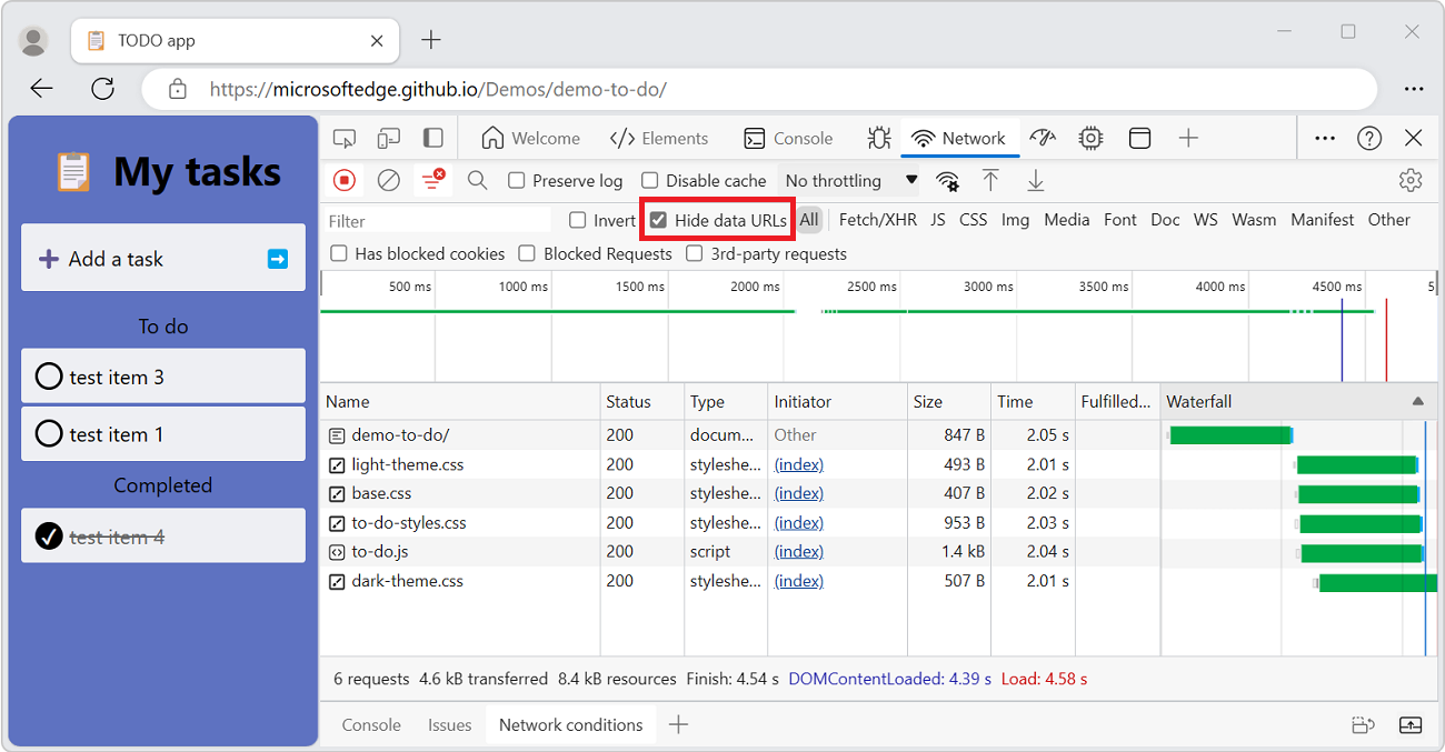 Casilla Ocultar direcciones URL de datos