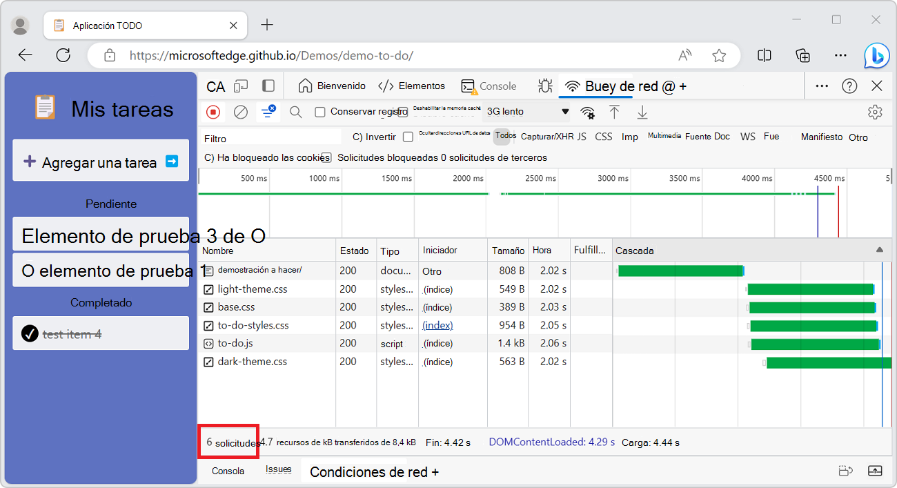 Número total de solicitudes desde que se abrieron DevTools