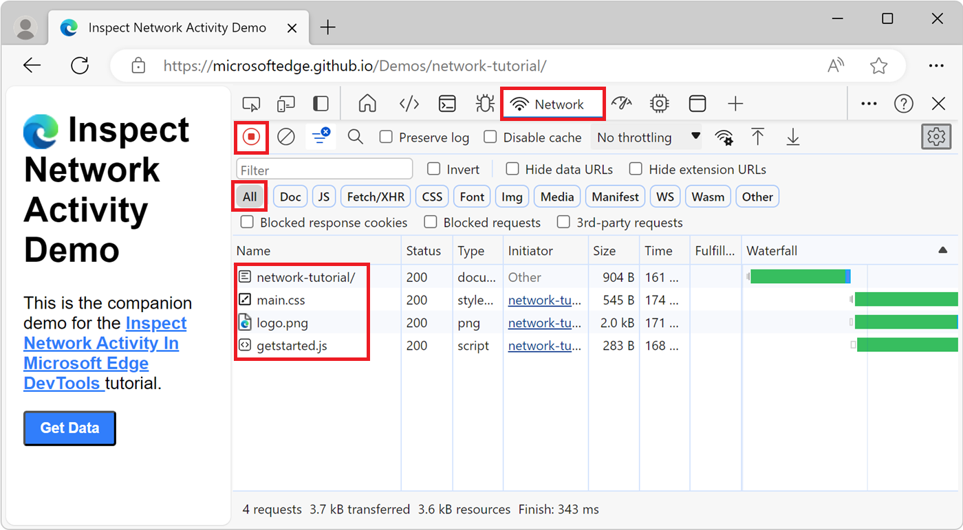 Archivos de recursos de página web enumerados en el registro de red, un archivo de recursos por fila