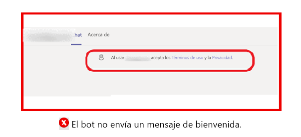 El gráfico muestra un ejemplo de bot que no envía un mensaje de bienvenida cuando el bot tiene un flujo de trabajo de configuración complejo.