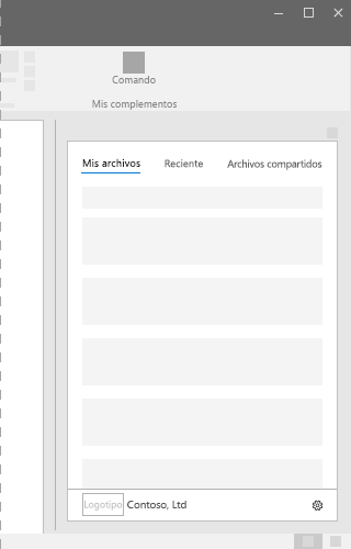 Un diseño típico del panel de tareas con pestañas de sección en la parte superior, el logotipo de la empresa y el nombre de la empresa en la parte inferior izquierda y un icono de configuración en la parte inferior derecha.