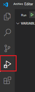 Icono Ejecutar y depurar de la barra de actividad.