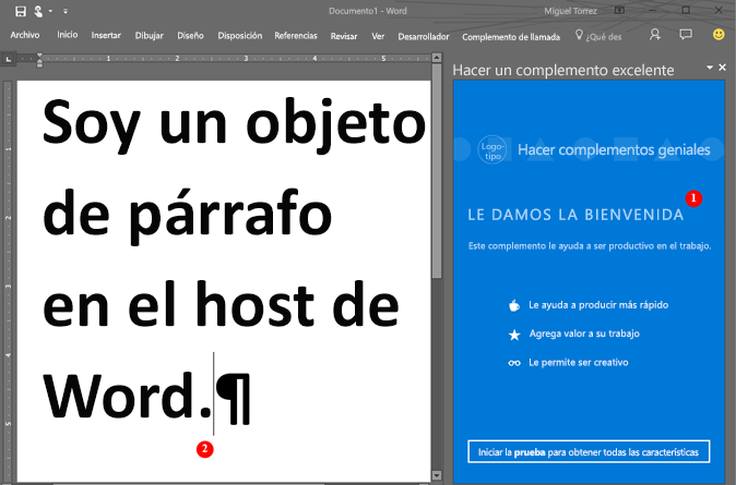 Complemento que se ejecuta en un panel de tareas en Word.