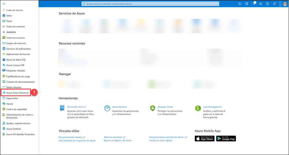 Página principal de Azure Portal