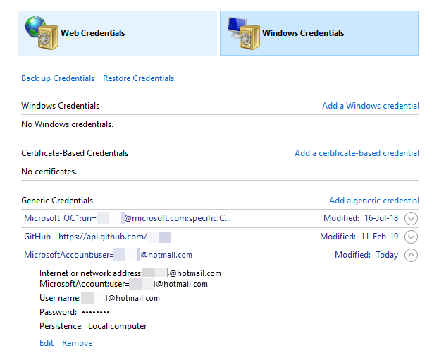 Quitar las credenciales de Windows