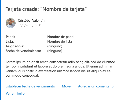 Una tarjeta de ejemplo de Trello.