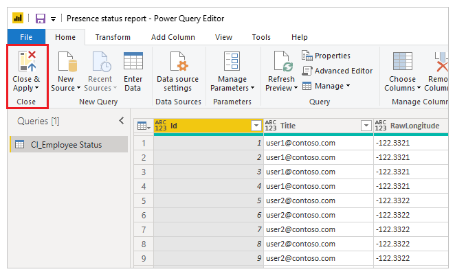 Cerrar y aplicar Power Query.