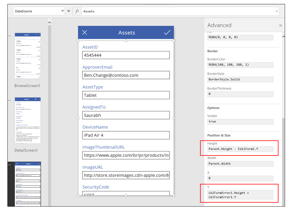 Editar formulario de aplicación desde datos con el control de formulario seleccionado.