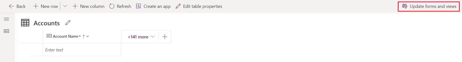 Opción de actualización de formularios y vistas en el diseñador de tablas.