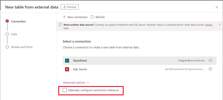 Cree una referencia de conexión para la tabla virtual