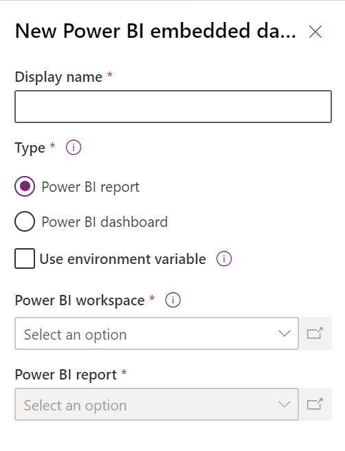 Nuevo panel con panel Power BI Embedded