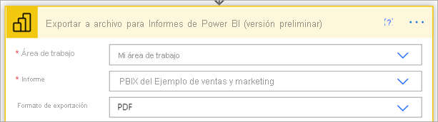 Captura de pantalla de la exportación al archivo para informes de Power BI