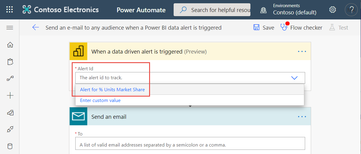 Screenshot that shows where to select an alert in the Alert ID box.