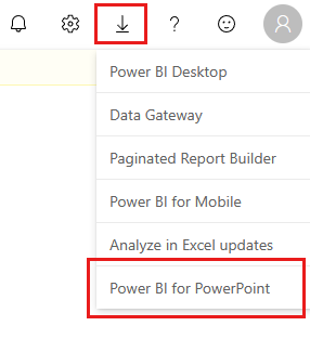 Captura de pantalla de la opción de descarga del complemento de Power BI para PowerPoint.